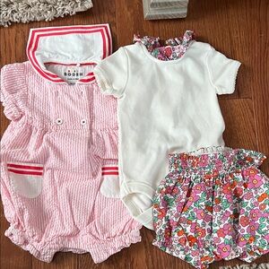 Baby Boden Pink Striped Romper and Floral Set